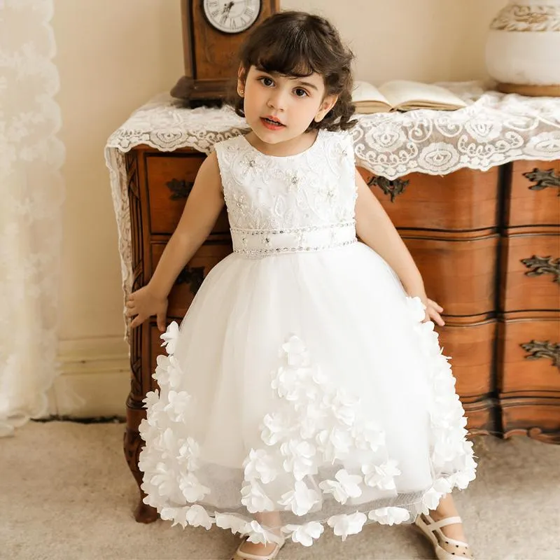 Girl's Dresses White Lace Appliques Flower Girl Princess Ball Gown Little Wedding Communion Pageant GownGirl's