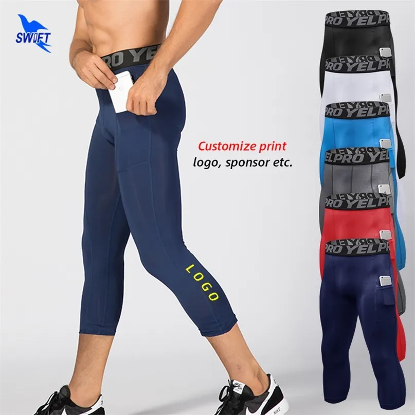 Custom Slim Fit Mens Blue Running Tights With Mobile Pocket For Men Ideal  For Gym, Fitness Training And Sport 3 4 220704 From Hu01, $11.34