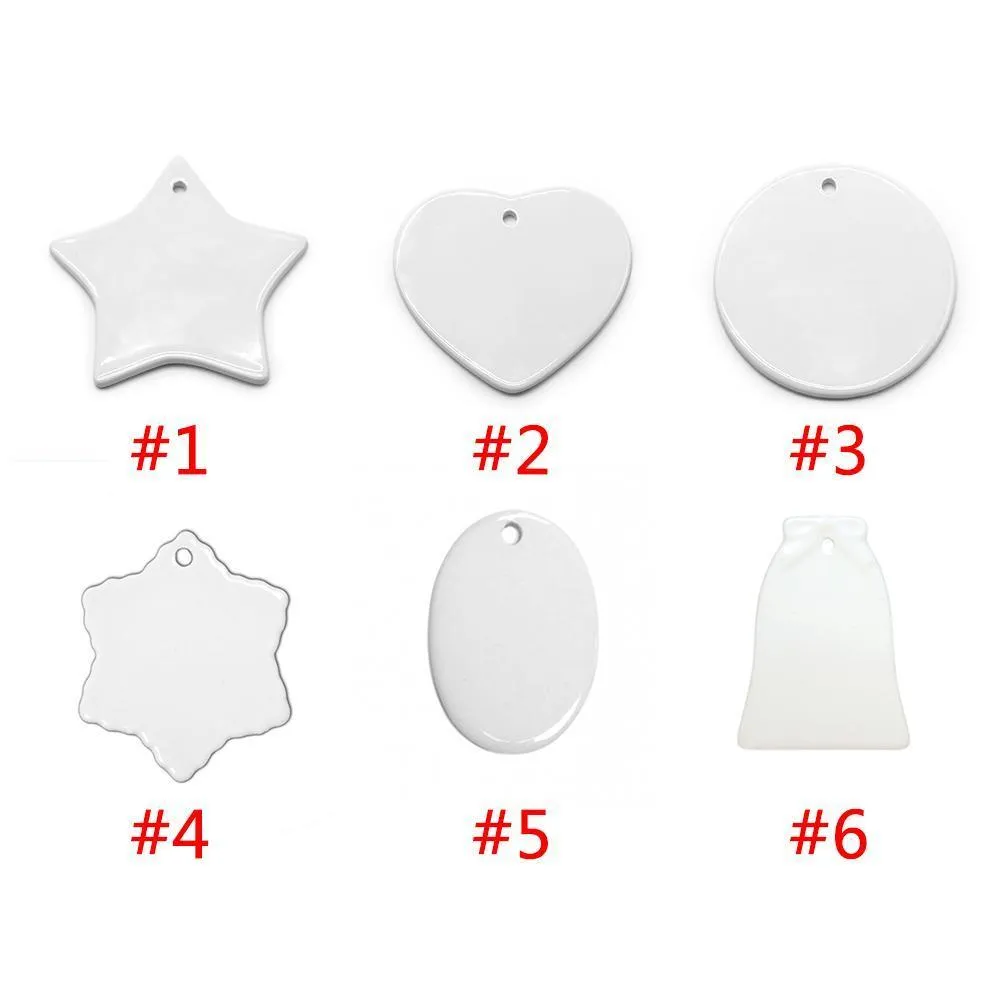 9 Styles Blank White Sublimation Ceramic Party Decoration Pendants Creative Christmas Ornaments Heat Transfer Printing DIY Gifts