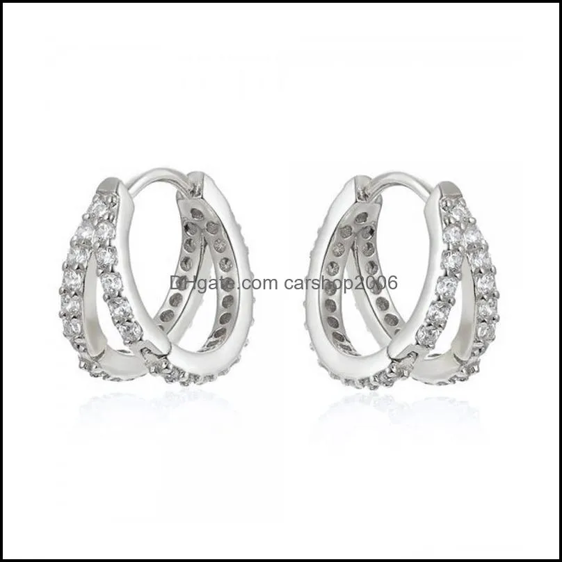 Sterling Silver Earrings Hoops For Women Double Row Diamond Light Luxury Zircon Personalized Trend Earring Pendientes Mujer Hoop &