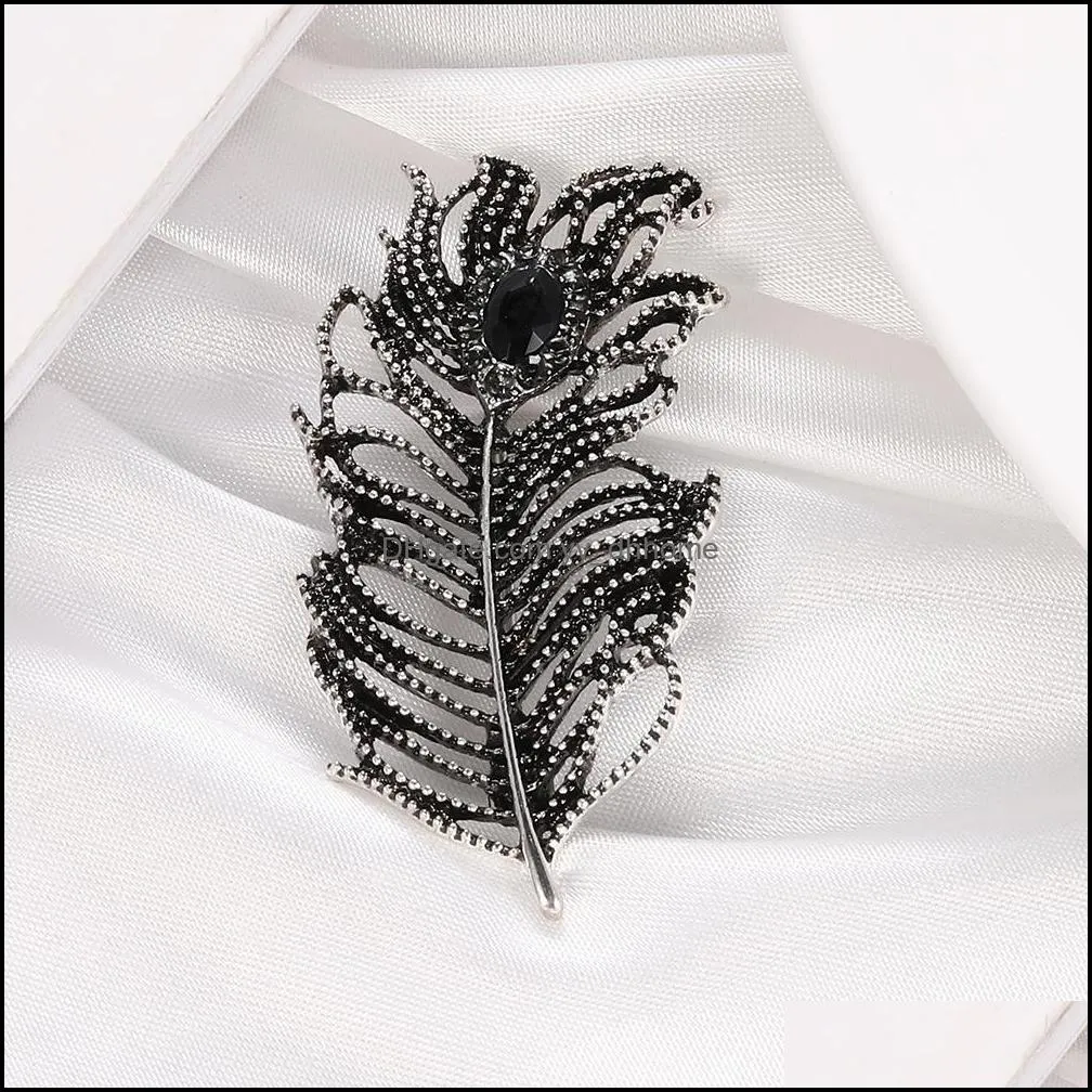 crystal peacock feathers enamel pins brooches wedding accessories retro fashion brooch for cloth women gift