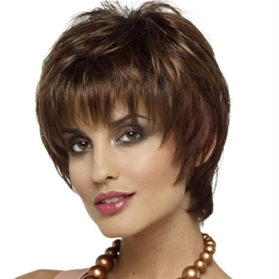 Short Soft Tousled Curls Wig Auburn,Dark Brown Full Synthetic Wigs for Women2650306e
