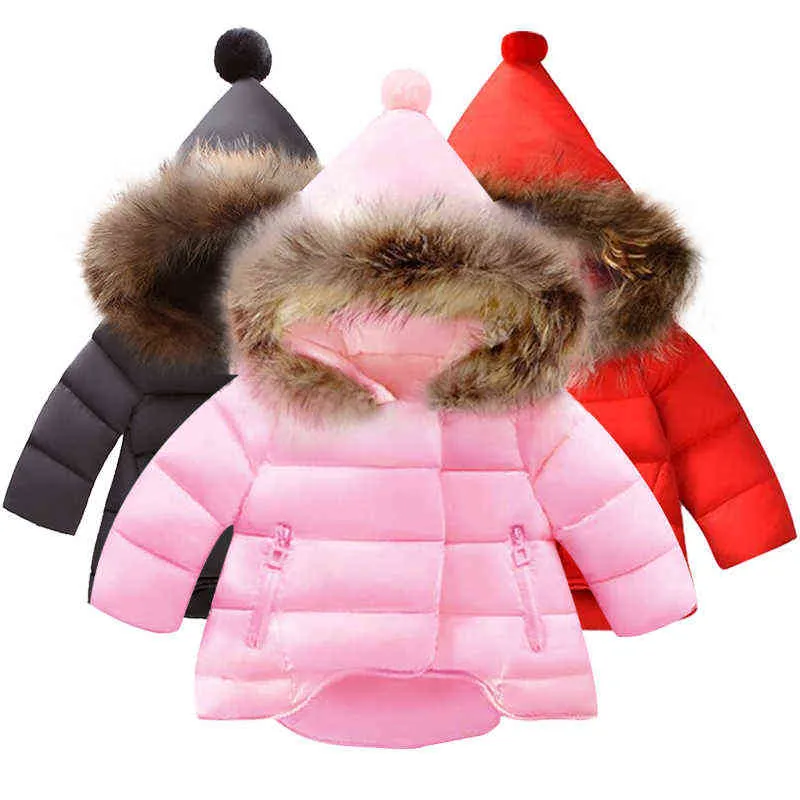 New Winter Girls Coat Fur Winter Thick Warm Hooded Children Outerwear Girls Coat Cotton Dot Girls Clothes Childrens Clothing J220718