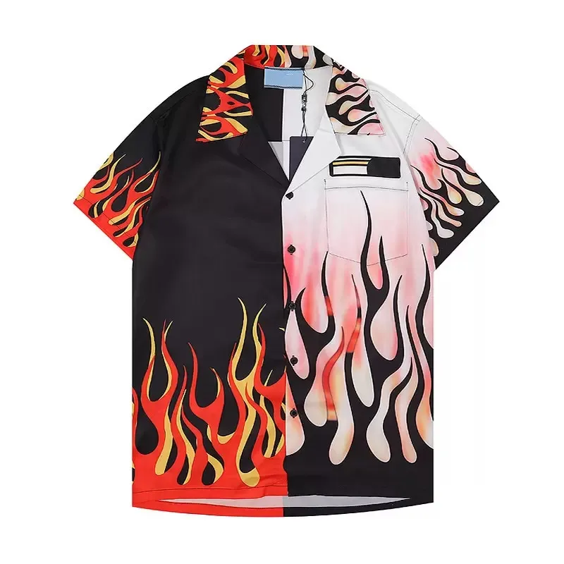 Camicie di lusso estive 2022 Moda uomo Camicia da bowling con stampa abbinata ai colori Camicie casual floreali Hawaii Camicetta da uomo a maniche corte con motivo tigre e fiamma