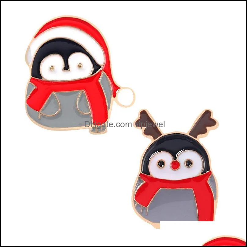 european christmas penguin snowman model brooches pins oil drop alloy enamel animal cartoon badges accessories festival gift bags scarf clothes brooch lapel