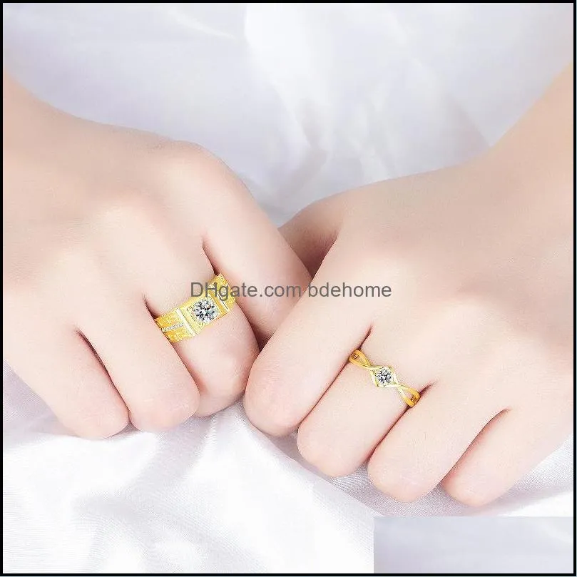 men`s women`s domineering zircon open rings great wall texture couple rings simple fashion generous engagement rings