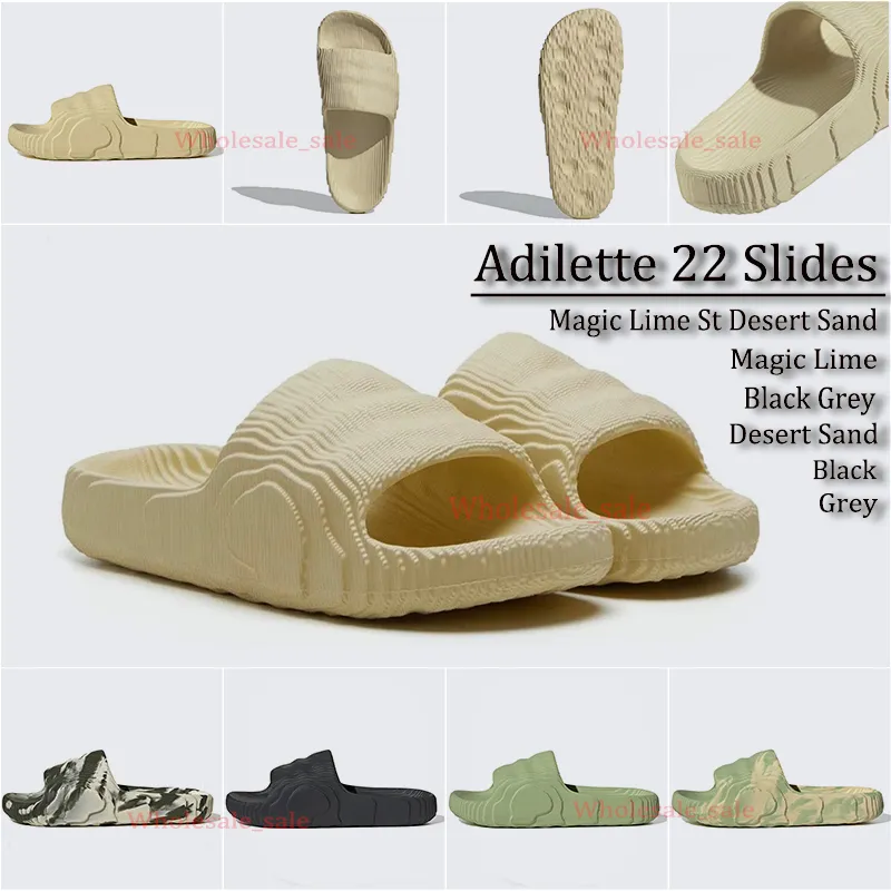 Ny original Adilette 22 män Kvinnor Designer tofflor Slides Sandaler Platform Shoe Fashion Magic Lime St Desert Sand Black Grey Slipper Slide Sandal Shoes Scuffs 36-45