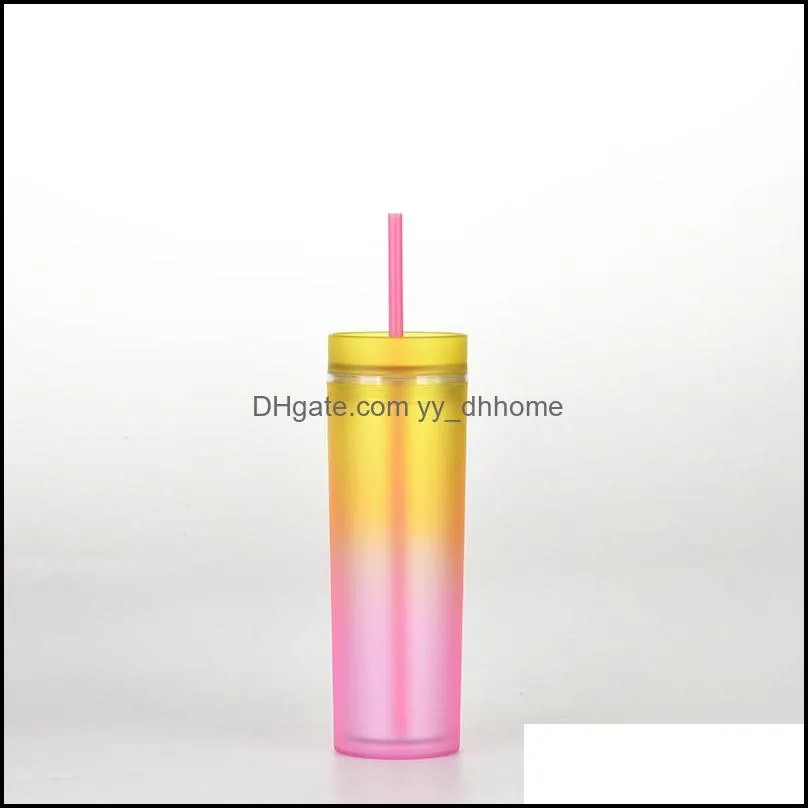 16oz straight skinny acrylic tumbler with lid straw gradient colors plastic cup 450ml double wall water bottle wll883
