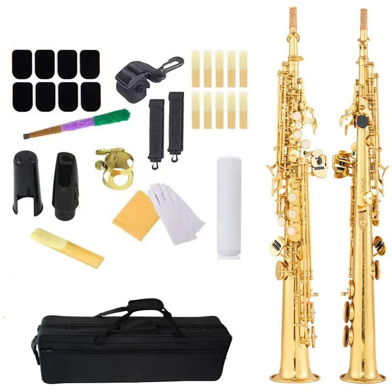 Gold 903 B-Drop Straight Tube Soprano Profissional Saxofone Sáxofone Brass Brasão de Tons Profissionais de Grado de Gol