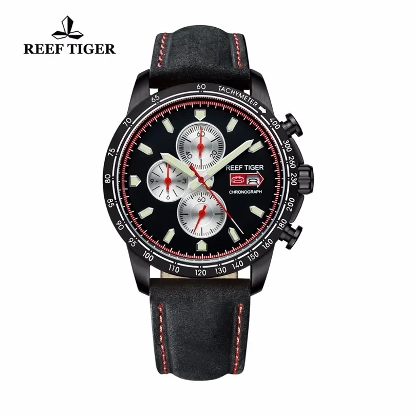 Reef Tiger/RT Luminous Sport Watch for Men With Date Steel Watch com marcadores luminosos Cronógrafo quartzo RGA3029 T200409