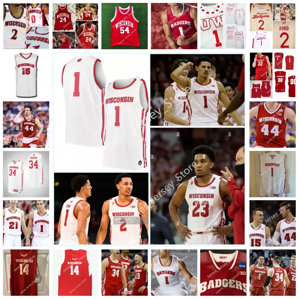 NCAA Custom UW Basketball Stitched College Jersey Sam Dekker Frank Kaminsky Ab Nicholas Ethan Happ Alando Tucker D'Mitrik Trice Brad Davison Nate Reuvers Maillots