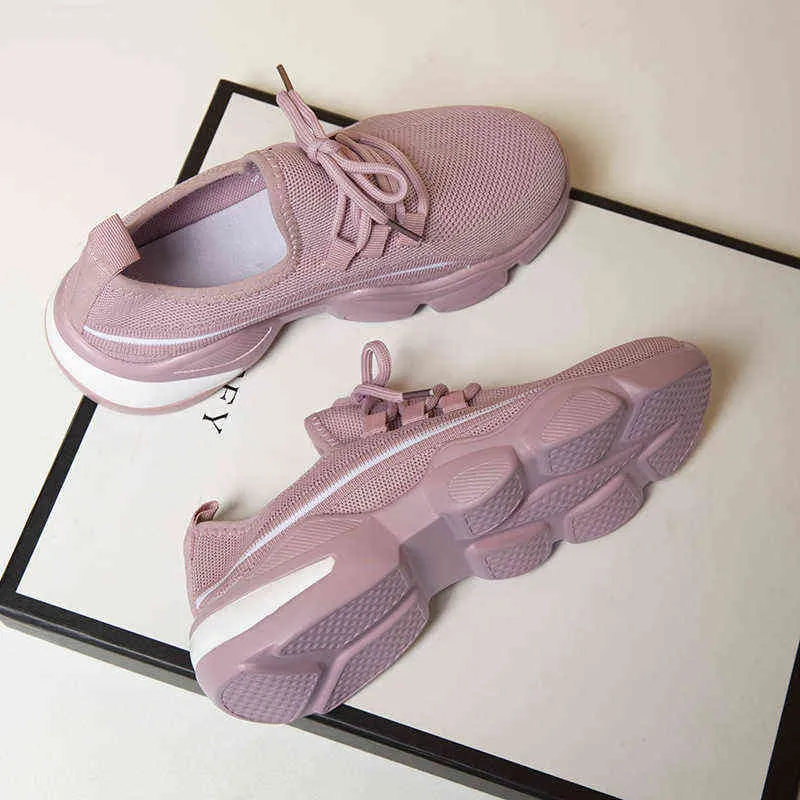 Baskets pour femmes à lacets maille kintée respirant plat dames sport chaussures de marche femme casual femme chaussures vulcanisées G220610