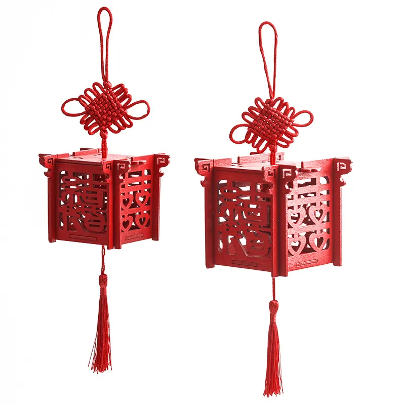 Boîte à bonbons lanterne en bois rouge chinois, coffrets cadeaux portables creux, emballage cadeau de mariage