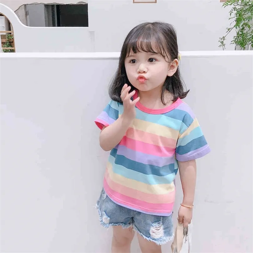 Детские футболки Rainbow Shreamped Girl футболка летняя футболка детская одежда для девочек 210412