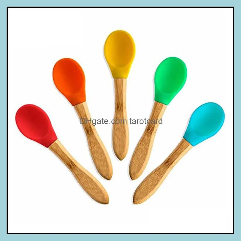 1PCS .Bamboo Kids Silicone Baby Feeding Set High Quality Soft Spoon Inventory Wholesale