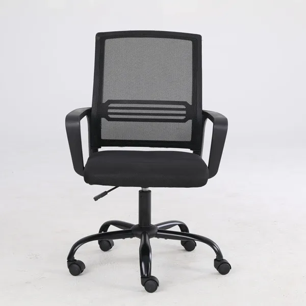 Commercieel meubilair Bureaustoel Ademend gaas Computerstoel Lendensteun Modern Eenvoudig Verstelbare hoogte met vaste armleuningen Geschikt voor thuis (zwart)