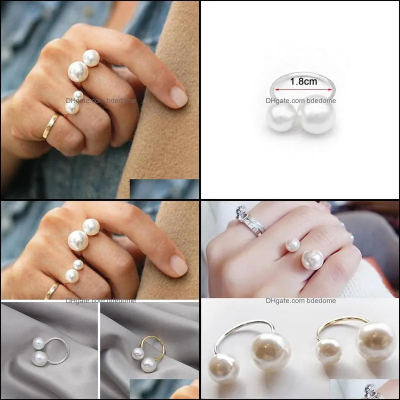 wedding rings fashion women`s size pearl open ring temperament wild joint double jewelry lover giftwedding