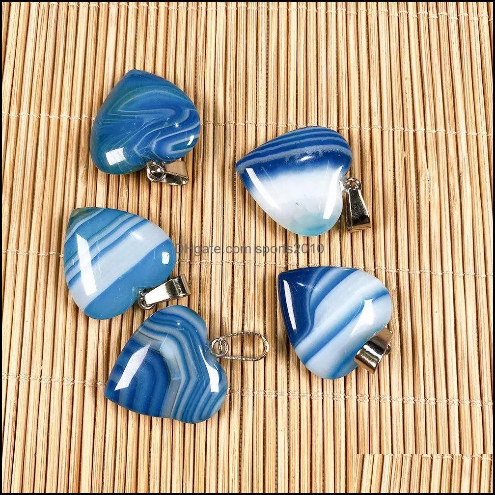 20x20mm heart stone charms stripe agate pendant healing reiki crystal diy necklace earrings women fashion jewelry finding sports2010