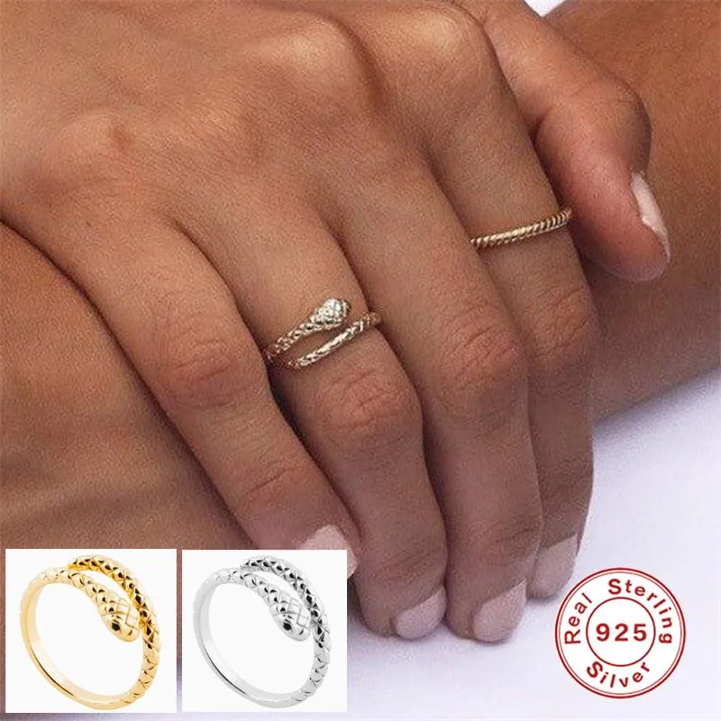 Cluster Rings CANNER Fashion Gold Snake For Women Stackable 100% 925 Sterling Silver Stereoscopic Adjustable Ring Jewelry