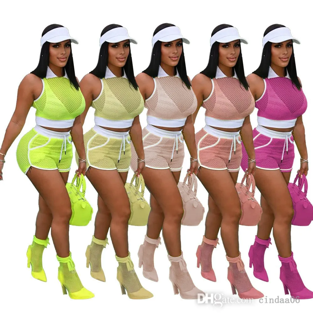 Sexiga Kvinnor Baseball Sportkläder Tracksuits Casual Two Piece Short Pants Set Fashion Mesh Sports Suit Summer Ball Clothing