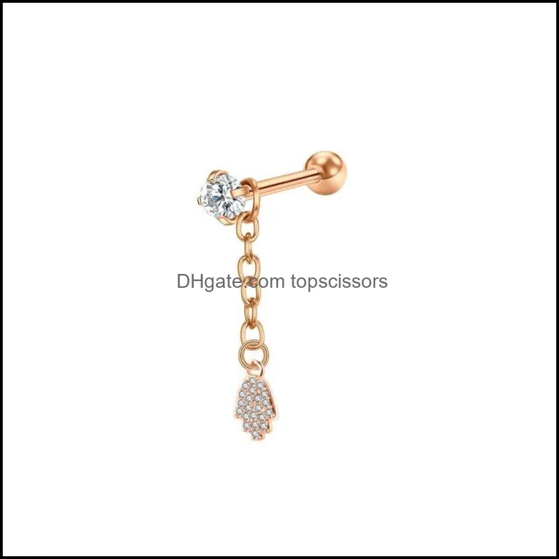 dangle chain heart butterfly cross palm ear cartilage tragus studs earrings body piercing jewerly for women and girls