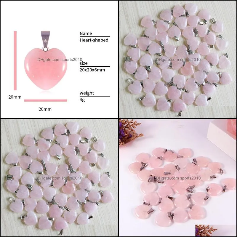 natural stone necklace heart pendants rose quartz gemstone charms 20mm for women charms diy jewelry making accessories wholesale