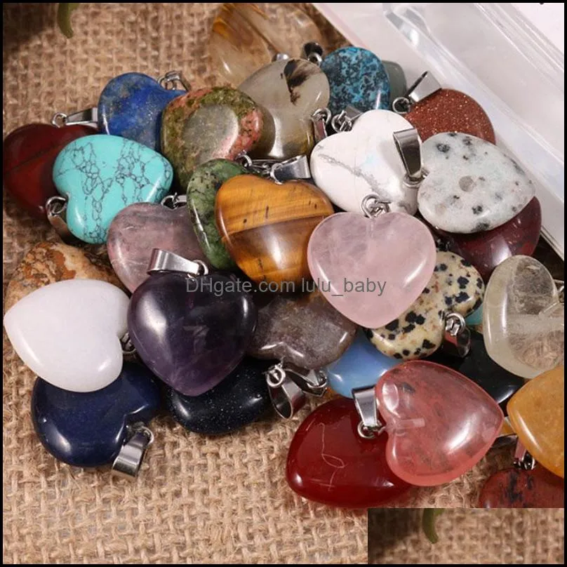 colorful natural stone crystal heart shape pendant necklaces for women men lover fashion decor jewelry with chain