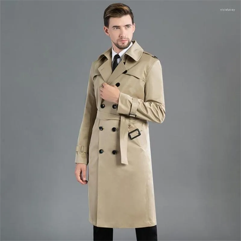 Men's Trench Coats Mens Gabardina Hombre Man Long Coat Men Double-breasted Clothes Khaki Slim Jaqueta Overcoat SleeveMen's Viol22