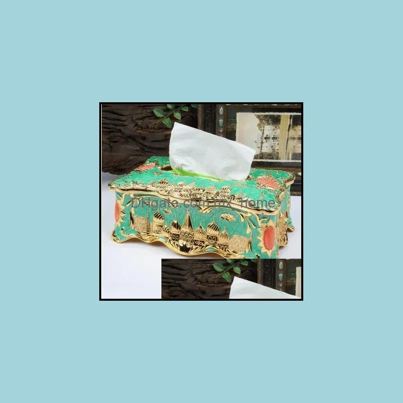 Tissue Boxes & Napkins 25*15*10cm Europe Rectangl Castle Case Cover Removable Holder Metal Box For Home Decoration ZJH063E