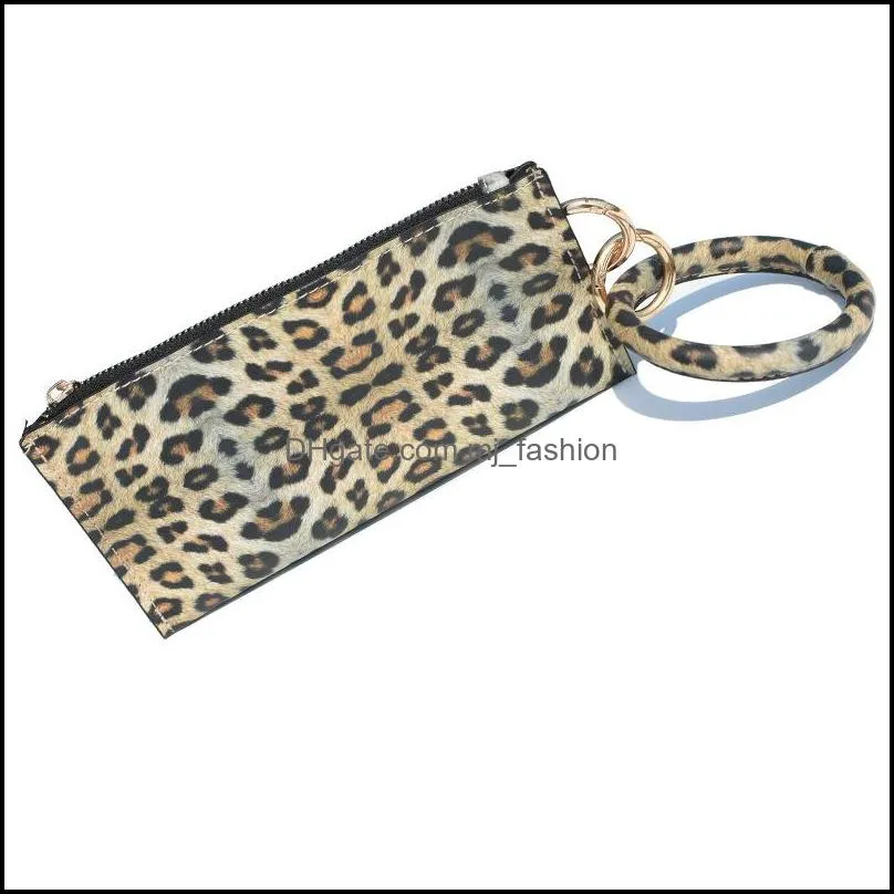 pu leather key ring bracelet wallet wristlet bangle keychain leopard zip long handbag bracelets for women q26fz