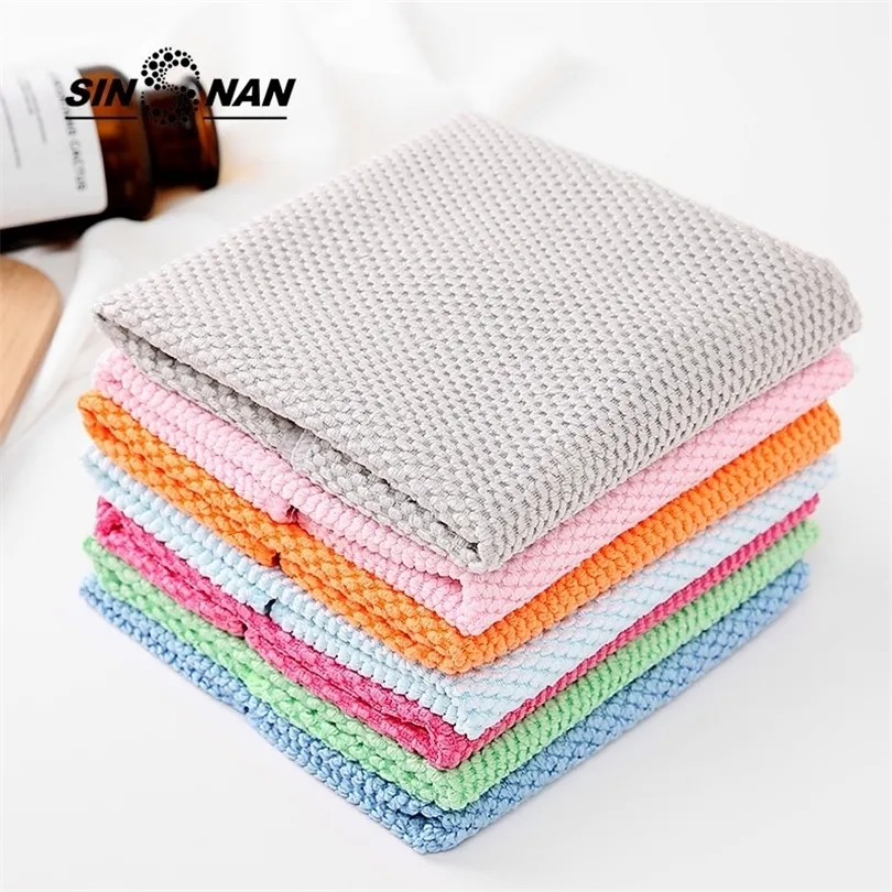 SINSNAN 5PC Superabsorbent Microfibre Towel For Washing Windows Cloth For Kitchen Dishcloth House Cleaning Multi-purpose Rags T200612