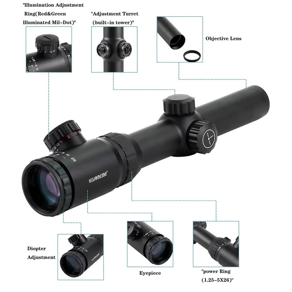 Visionking 1.25 5x26 Riflescope | Wide Field Optical Sight