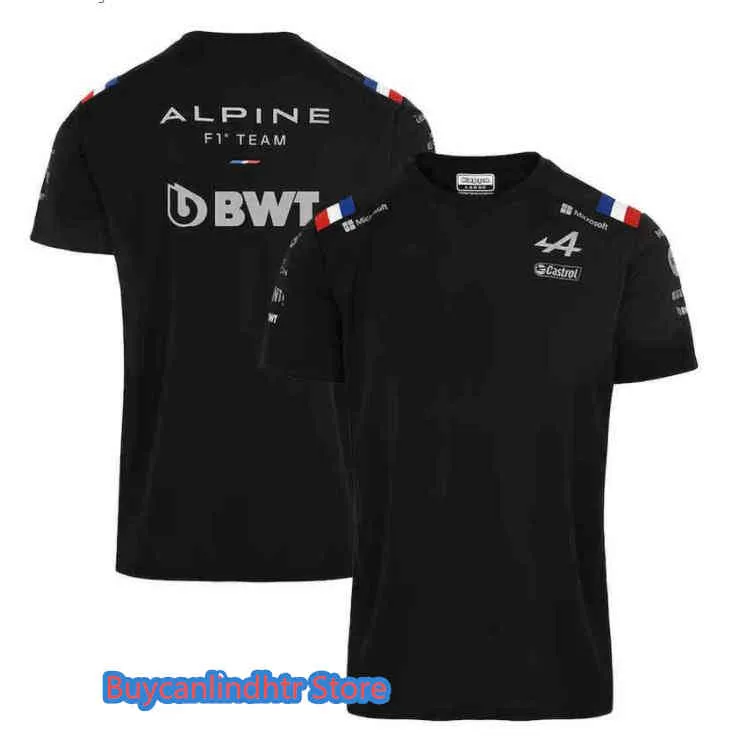 Męskie koszulki Wyścigi Fani Samochodów T-Shirt Koszulka z krótkim rękawem Odzież Blue Black Oddychająca Jersey 2021 Hiszpania Alpine F1 Team Motorsport Alonso C8R3