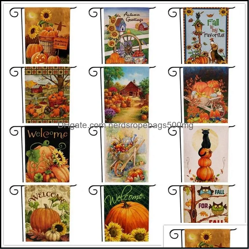 Thanksgiving Decorations Garden Flag Sunflowers Pumpkins Fruit Cat Pattern Two Sided Printing Banners Halloween Flags Hot Sale 6 8sx