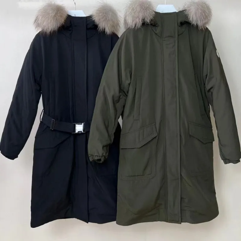 Femmes vers le bas longue veste de qualité supérieure manteaux de fourrure de renard Puffer vestes d'hiver col chaud mode Parkas avec ceinture dame manteau vêtements d'extérieur poche