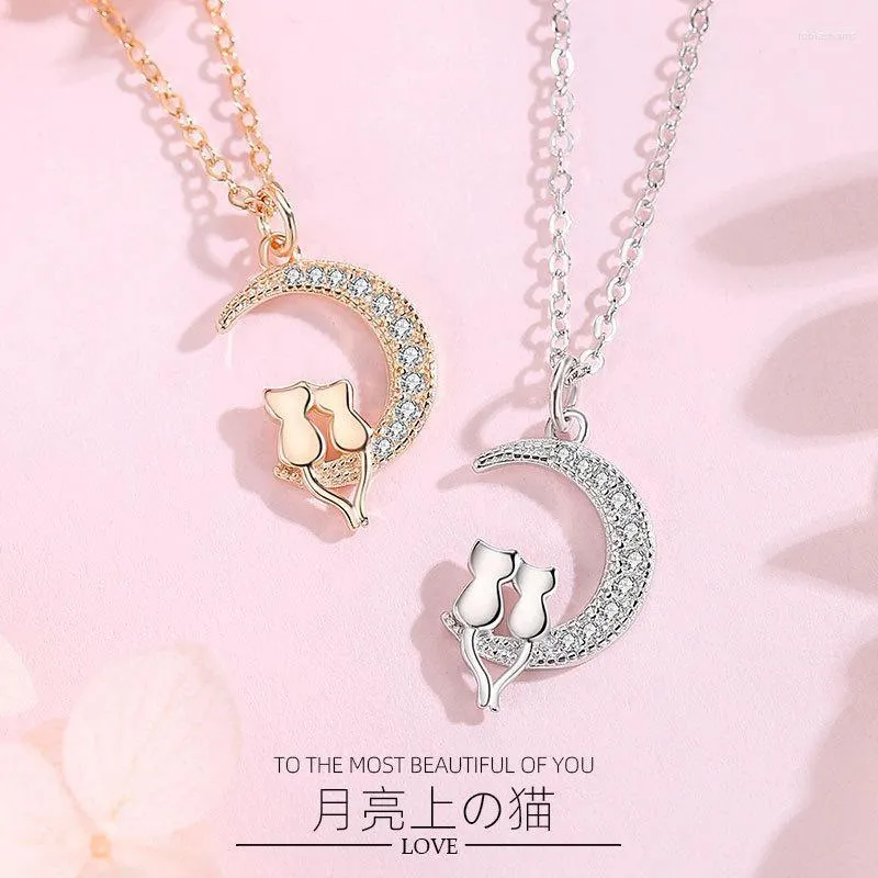 Pendant Necklaces Cute Animal Cat Moon Necklace Charm Lovers Chain Kitten Lucky Jewelry For Women Gift