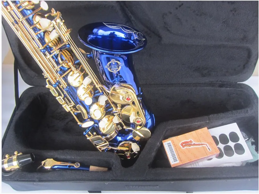 Musikinstrument New Blue Golden Key Altsaxophon Es Flat Sax Professional mit Kofferteilen