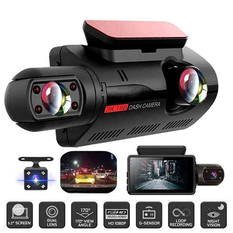 Mini Video Recorder för bil -DVR med skärmstreckkamera Körinspelare Loop Recording Dual Lens Rotating Car Parking Monitoring J220601