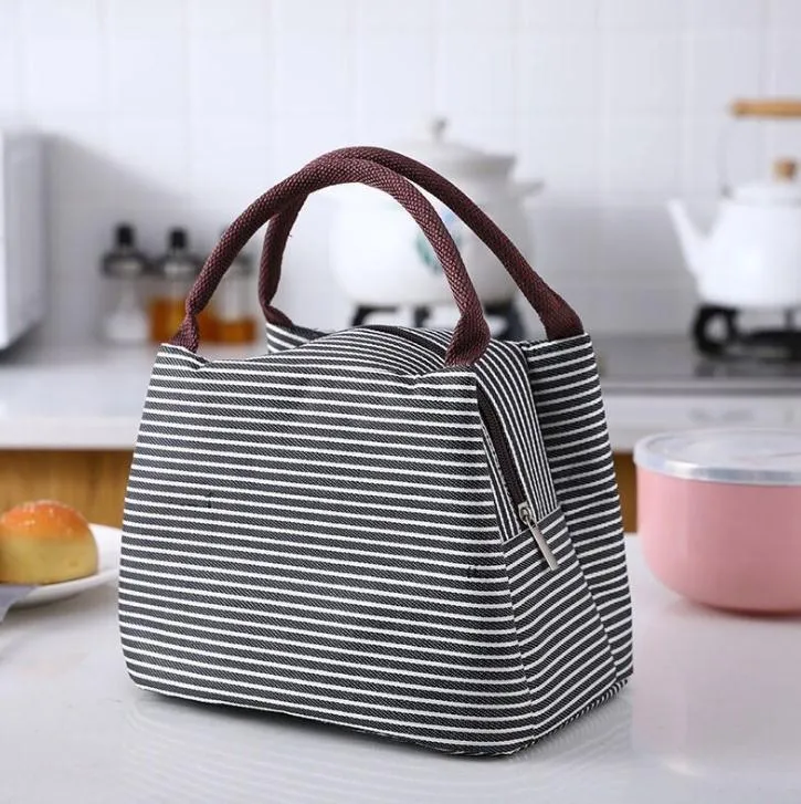 8styles Striped Lunch Bag Protable Thermal Insulated Campus Food Bags Pouch Tote Waterproof Picnic Storage Box Containers DA395