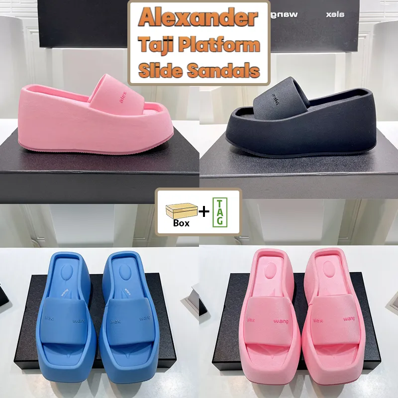 Com a caixa Alexander Slippers Summer Platform Sandals Beach Homens Mulheres deslizam Sandal Blue Pink Black Luxury Shoes Indoor Outdoor Slipper US 5-10