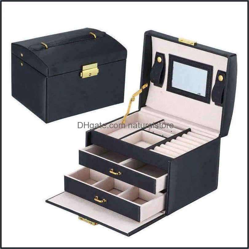 Casegrace Large Jewelry Box Organizer Girls Pu Leather Der Jewellery Boxes Earrings Ring Necklace Storage Case Casket 220119 Drop