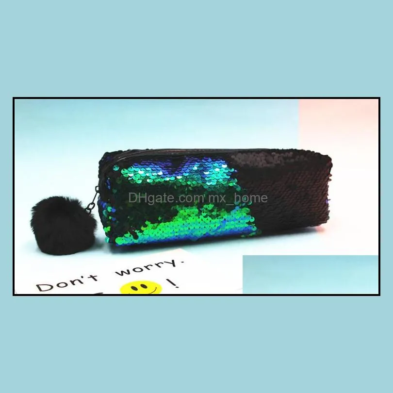 DHL Sequin Pencil Case Sequin Cosmetic Bag Mermaid Spiral Reversible Sequin Student Pencil Case Double Color Zipper Make Up Pouch for