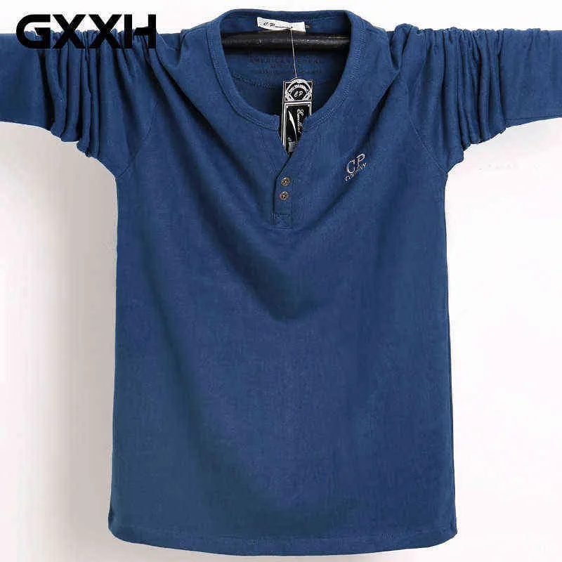 2022 Autumn Large Size Long Sleeves T shirt Men's Oversized V-neck Tee Big Tall Male Cotton M-3XL 4XL 5XL 6XL Fit T Shirt Man T220808