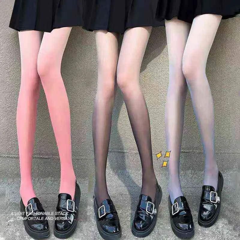 Women Sexy Pantyhose Tights Gradient Girl Candy Color Pantyhose Spring Summer Thin Transparent Female Stockings Hosiery T220808