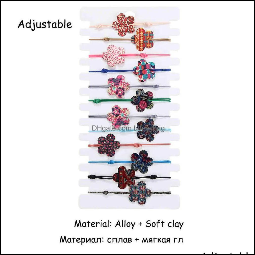 colorful cartoon shell animal flowers charm bracelet 12pcs/set vintage fashion elastic rope bracelets for women girl jewelry
