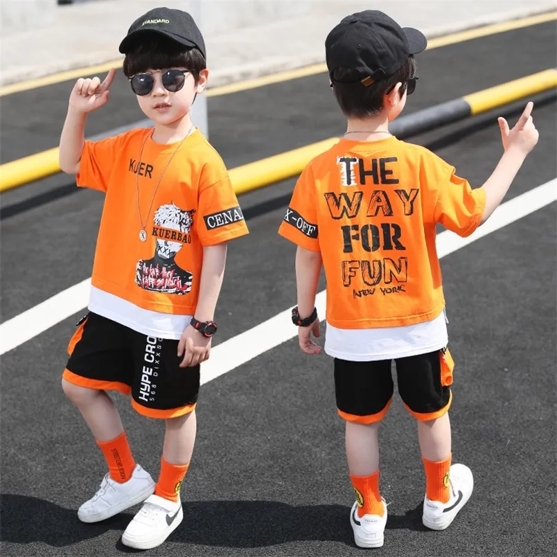 子供の夏の男の子服セットTシャツパンツカジュアルスポーツスーツキッズ服トラックスーツティーン衣装4 6 8 9 10 12年220620