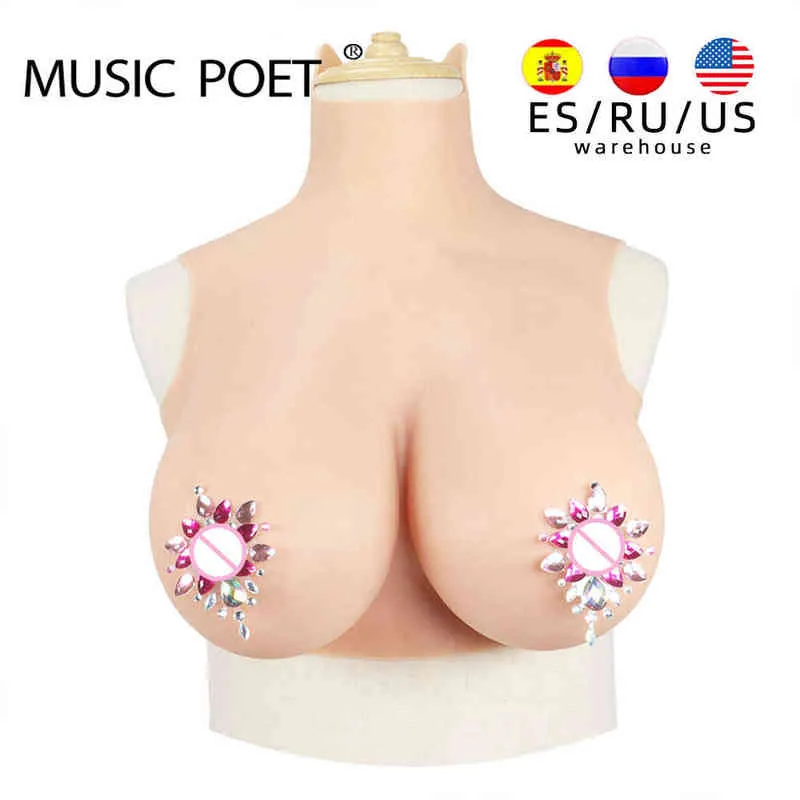 MUSIC POET Realistic Silicone Big Tits G H Cup Breast Forms Fake Boobs Enhancer Shemale Transgender Drag Queen Crossdressing H220511