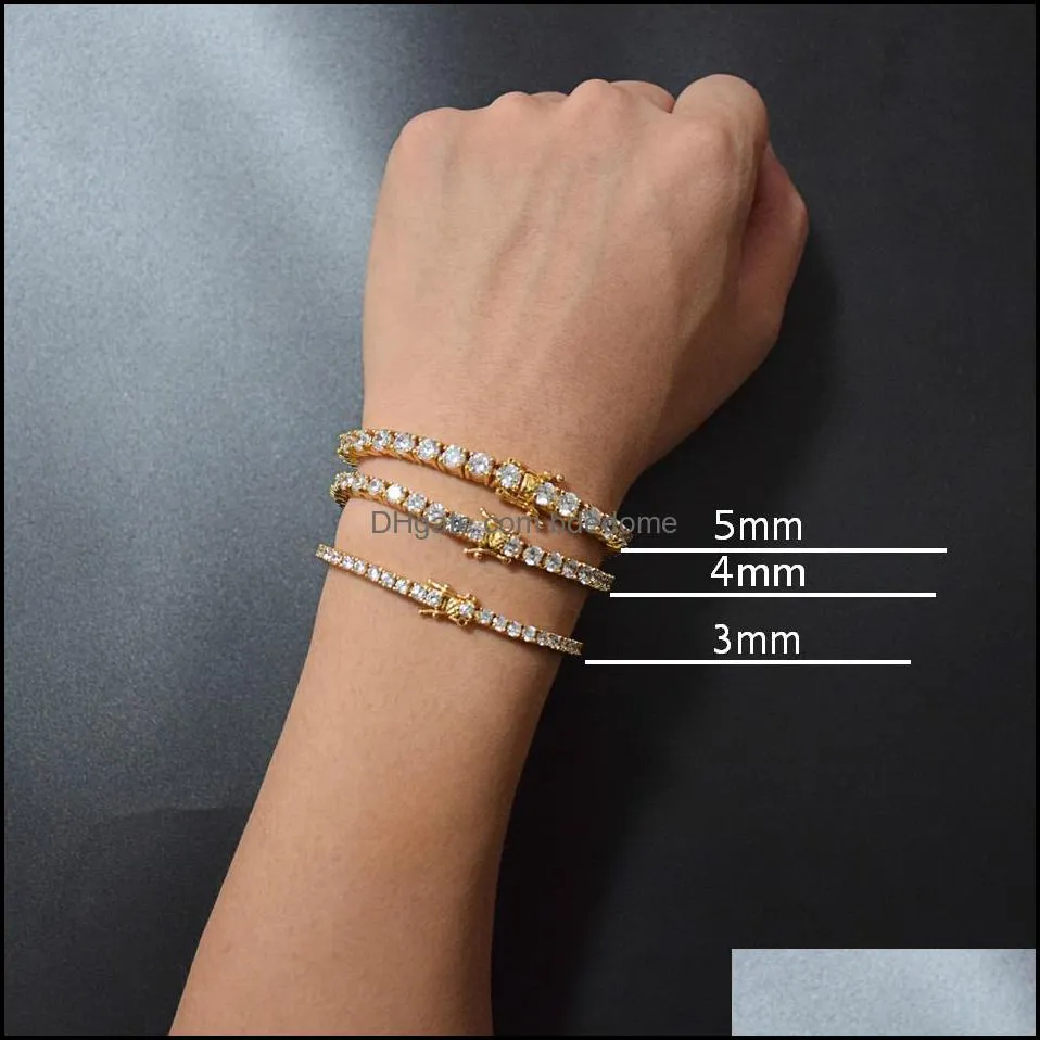 Bracelets de tennis Bijoux 5 mm 4 mm M Bracelet en diamant glacé Zircone Triple verrouillage Hiphop 1 rangée cubique Mens Drop Delivery 2021 87Ghn335G