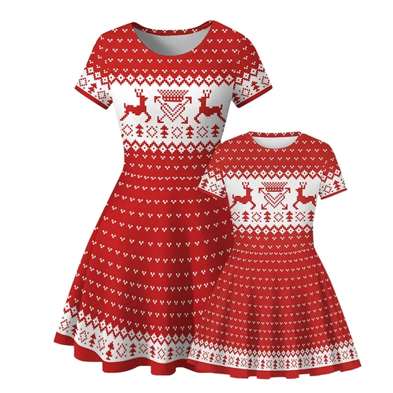 Vestidos navideños para mamá e hija Fiesta familiar linda Trajes para padres e hijos Vestido estampado para niñas Ropa para madre e hija 220426