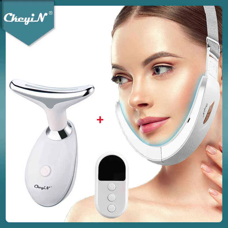 Ckeyin Face Massager V-Face Lifting Reft Lead Led Photon EMS Массаж формы для похудения с двойным подбородком Reducer V-Line Lift Up 220520